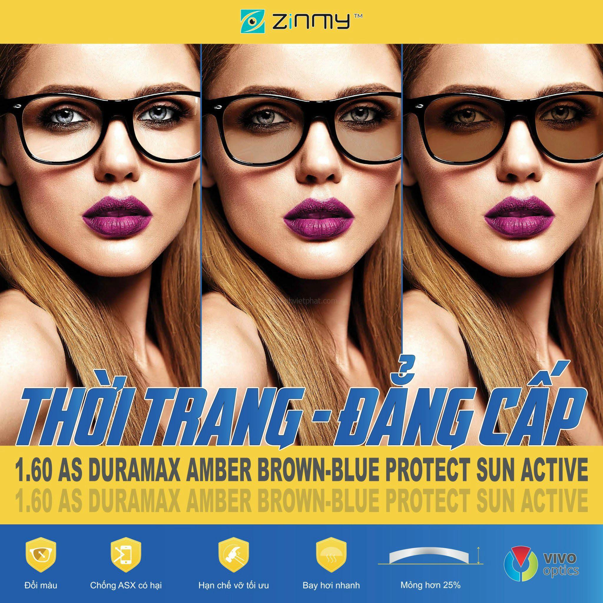 Tròng kính đổi màu chống ánh sáng xanh Zinmy 10 Đổi màu trà Zinmy