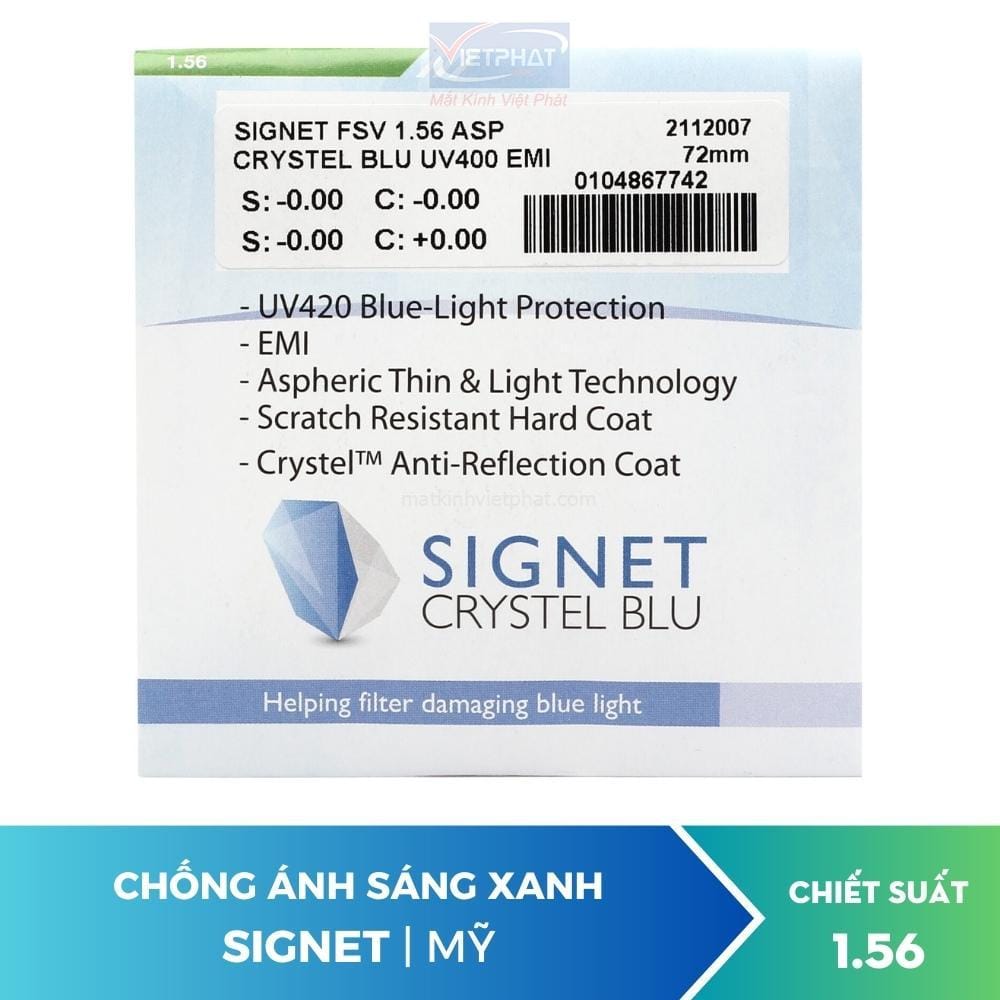 Tròng kính chống ánh sáng xanh SIGNET CRYSTEL BLUE 1.56 ASP UV400 10 Tròng kính chống ánh sáng xanh SIGNET CRYSTEL BLUE 1.56 ASP UV400