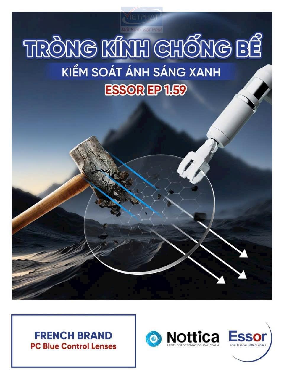 Tròng kính chống bể ánh sáng xanh ESSOR 1.59 PC BLUE 4 Tròng kính chống bể ánh sáng xanh ESSOR 1.59 PC BLUE