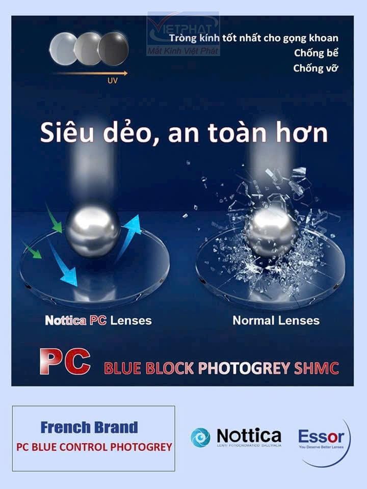 Tròng kính chống bể đổi màu ESSOR 1.59 PC BLUE 4 Tròng kính chống bể đổi màu ESSOR 1.59 POLYCARBONATE BLUE