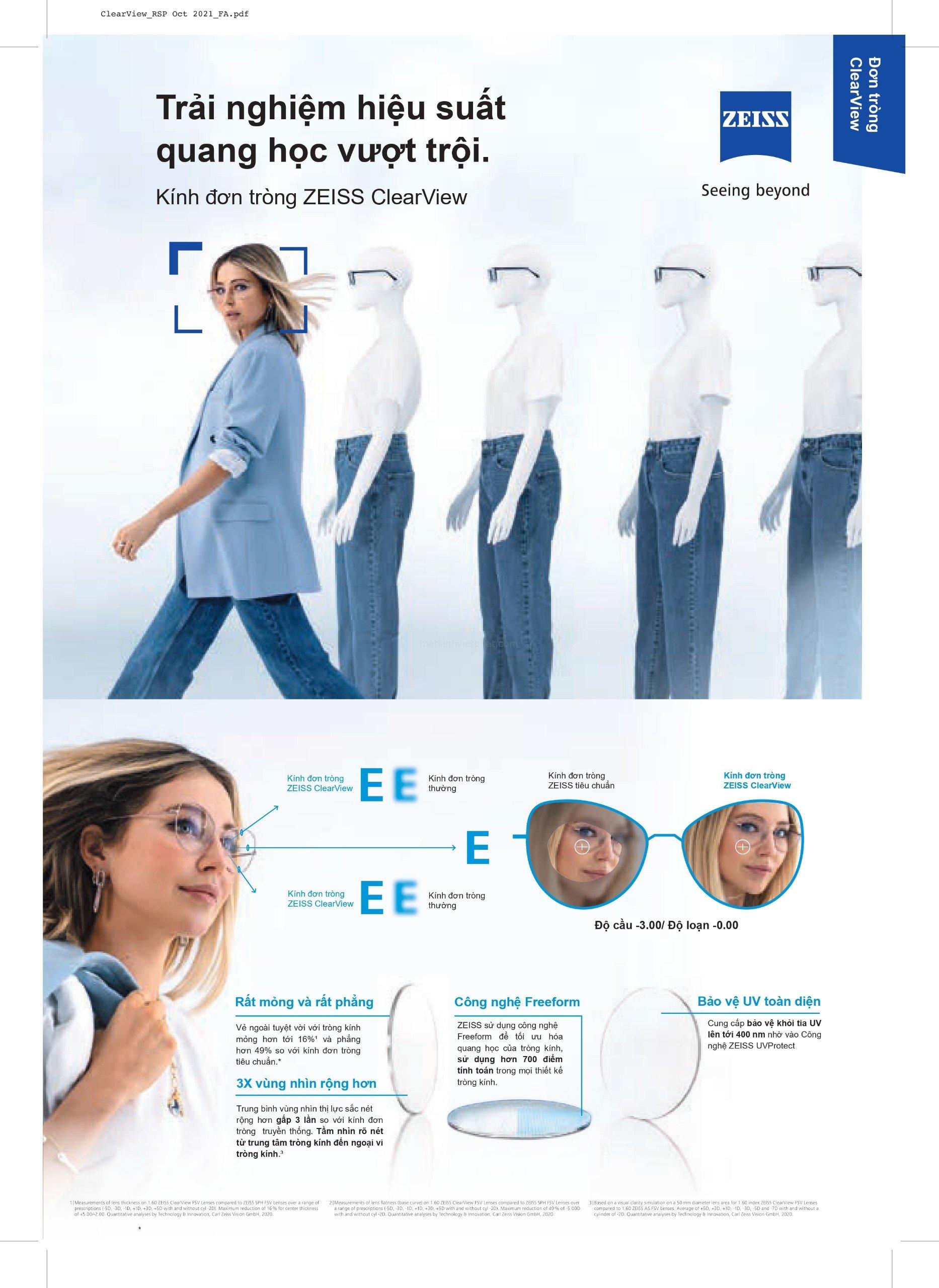 Tròng kính ZEISS ClearView DuraVision Platinum UV 10 Zeiss ClearView
