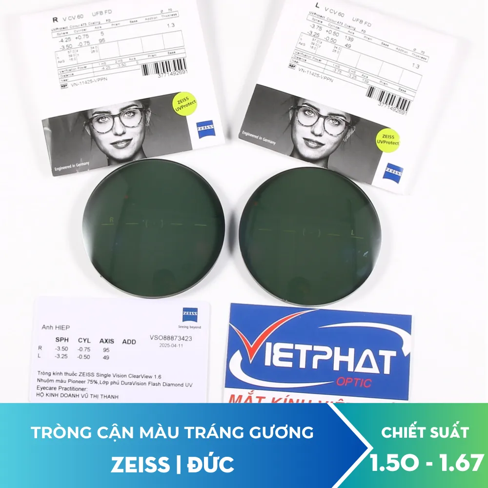 Tròng Cận Màu Tráng Gương ZEISS DuraVision Flash