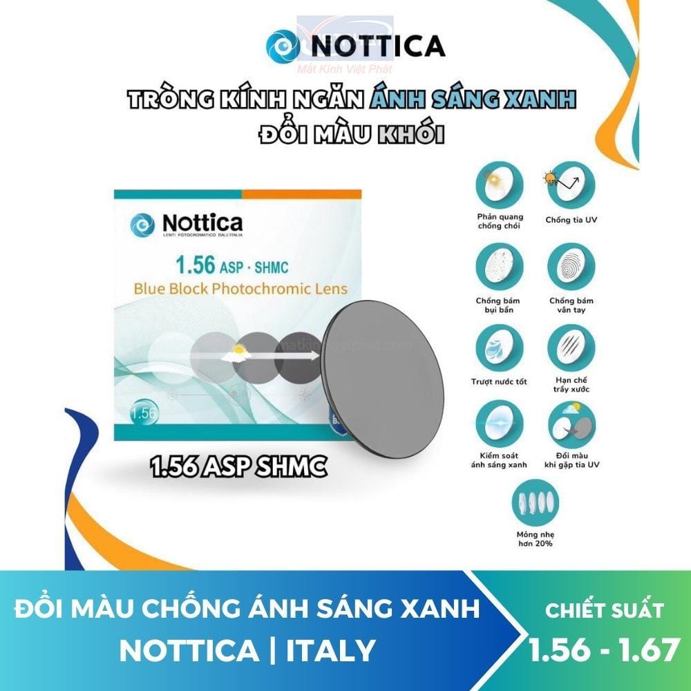 Tròng Kính Đổi Màu Chống Ánh Sáng Xanh Nottica