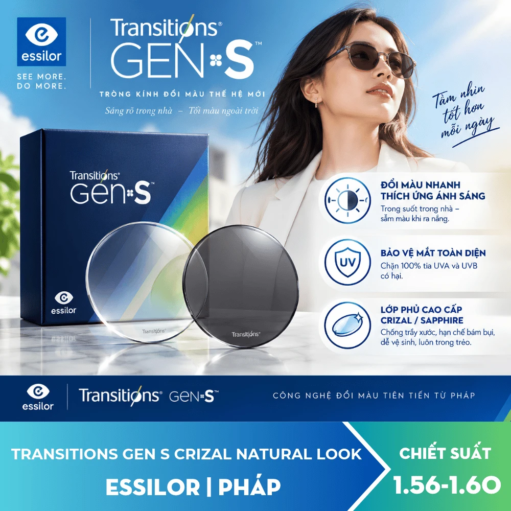Tròng Kính Đổi Màu Essilor Transitions GEN S Crizal Natural Look