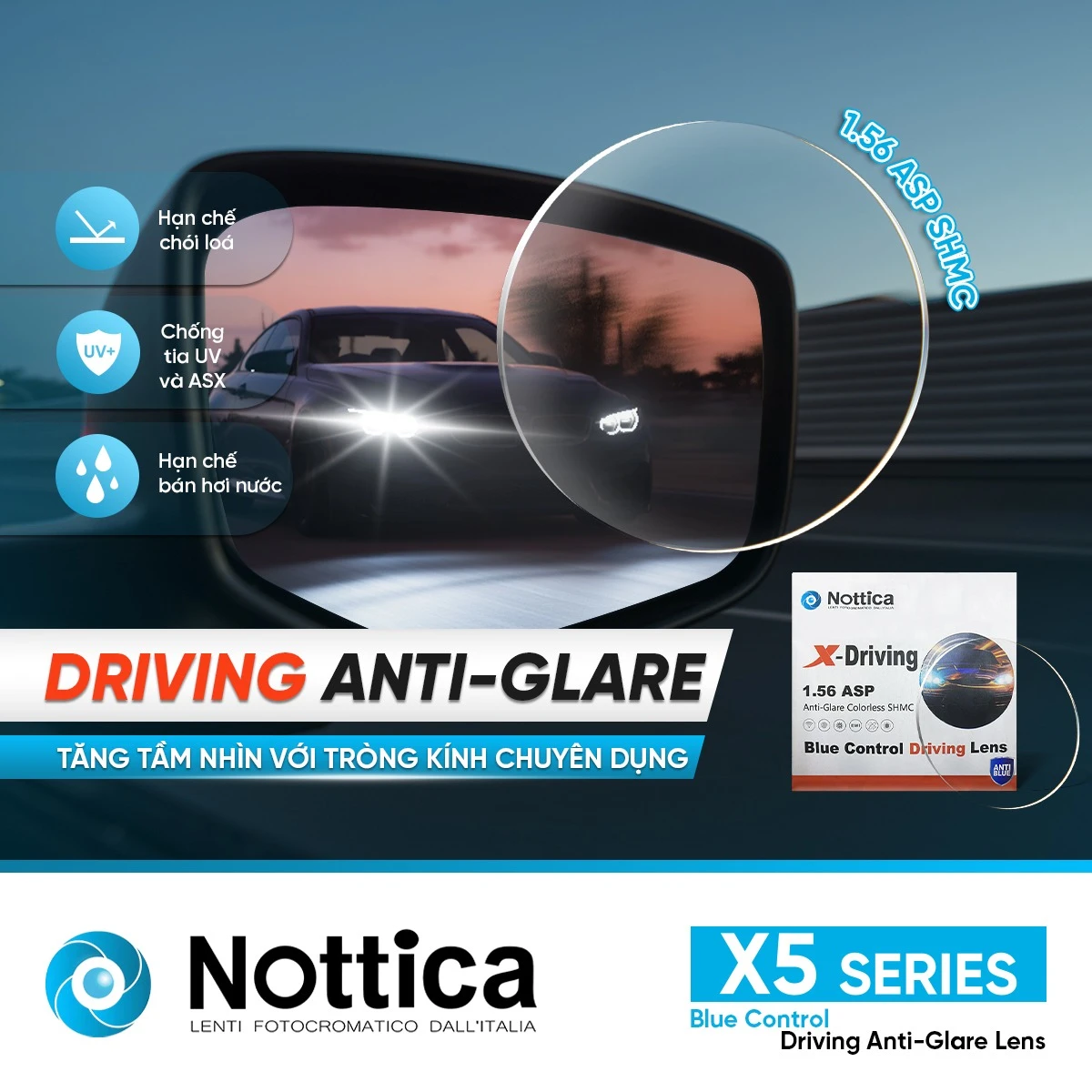Tròng Kính Lái Xe Chống Ánh Sáng Xanh Nottica Blue Control Driving