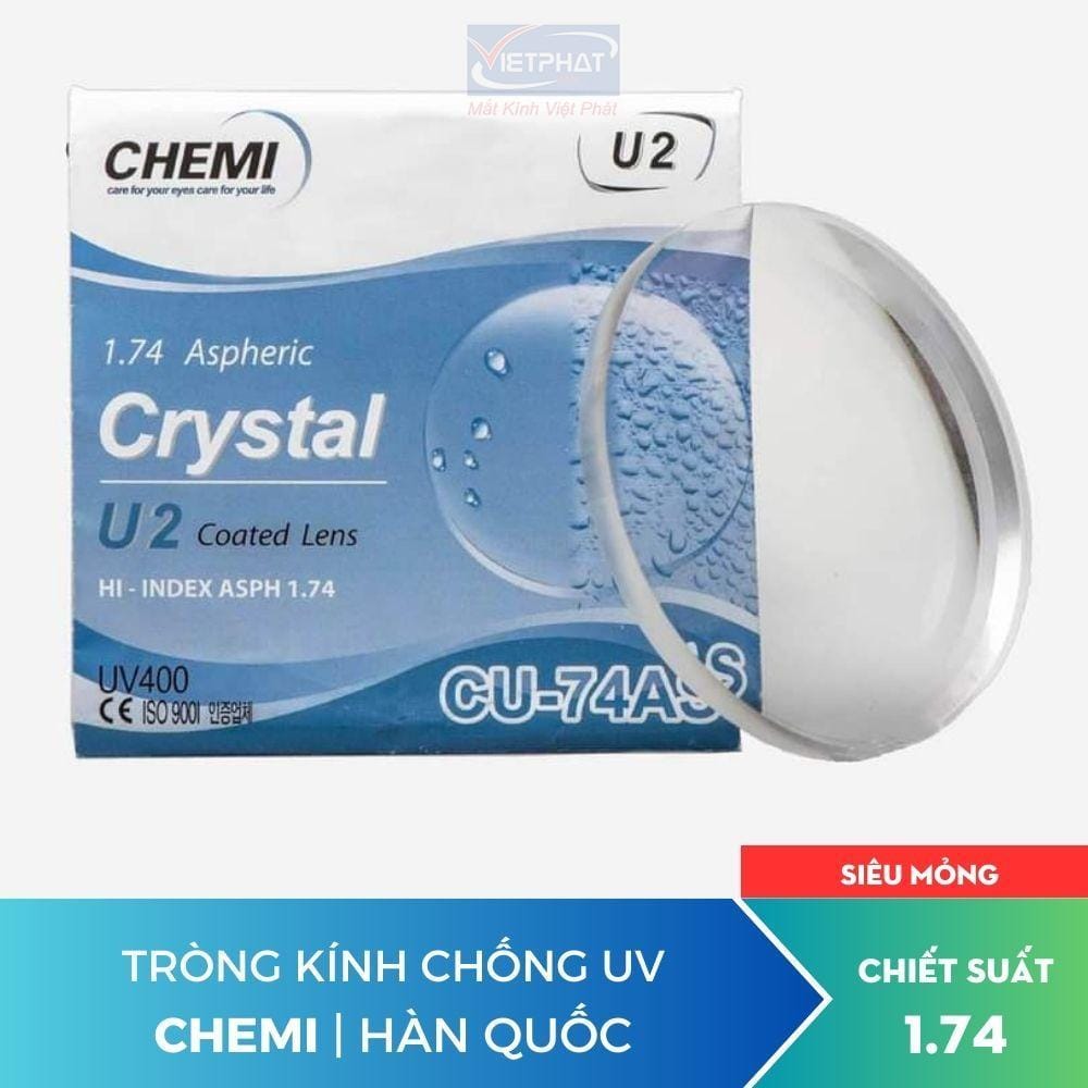 Tròng kính Chemi U2 1.74 ASP Crystal U2 Coated