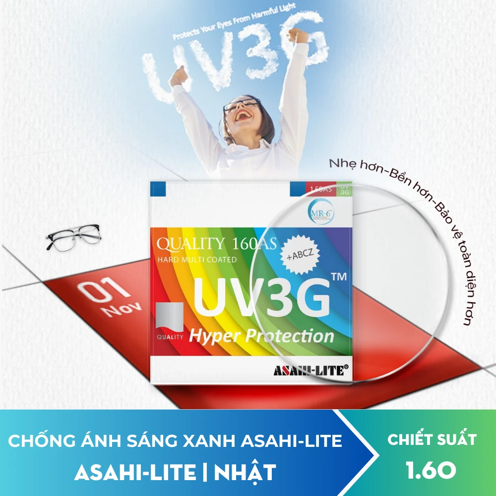 Tròng kính chống ánh sáng xanh ASAHI-LITE UV3G Hyper Protection