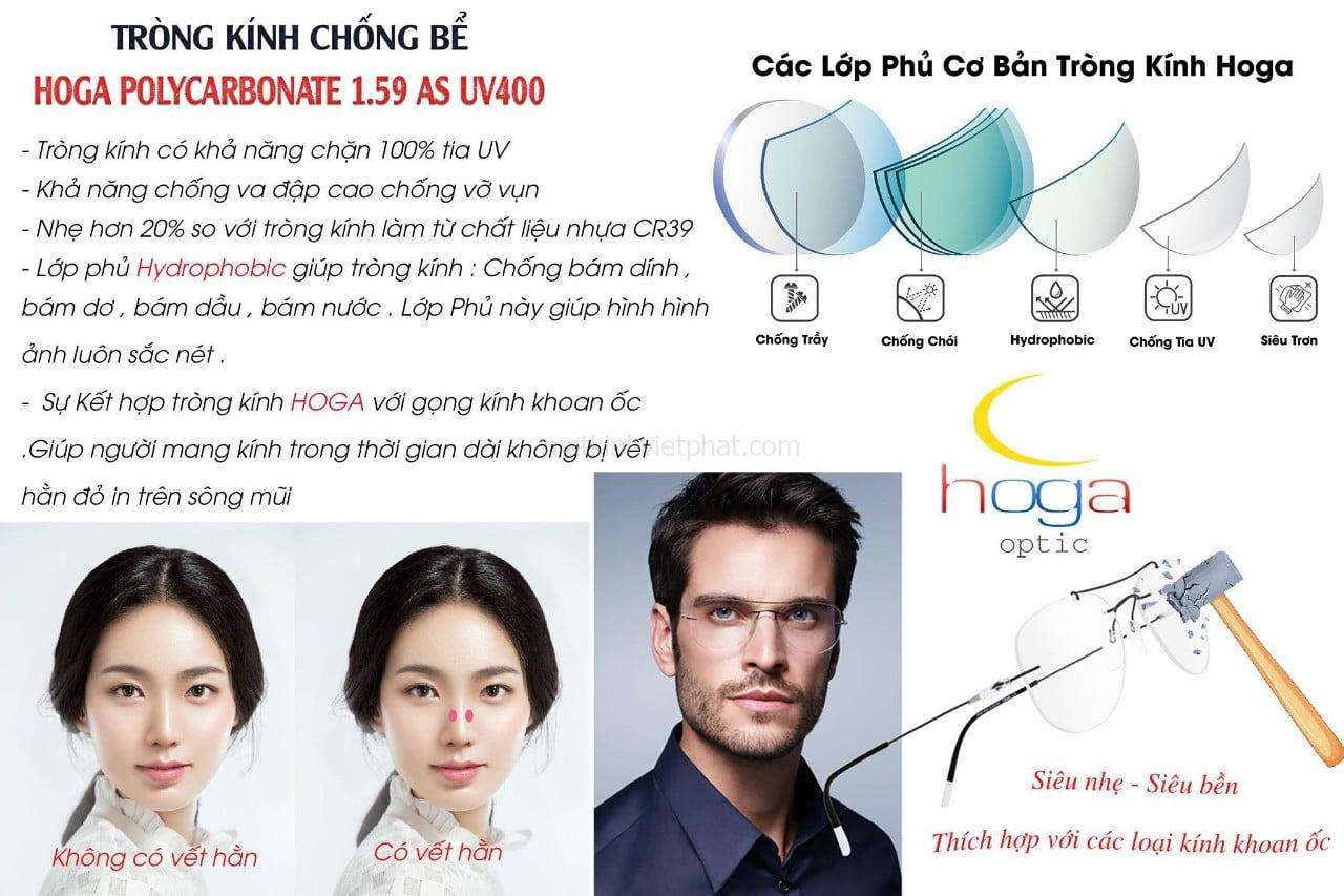 Tròng kính chống bể Hoga 1.59 SHMC Polycarbonate