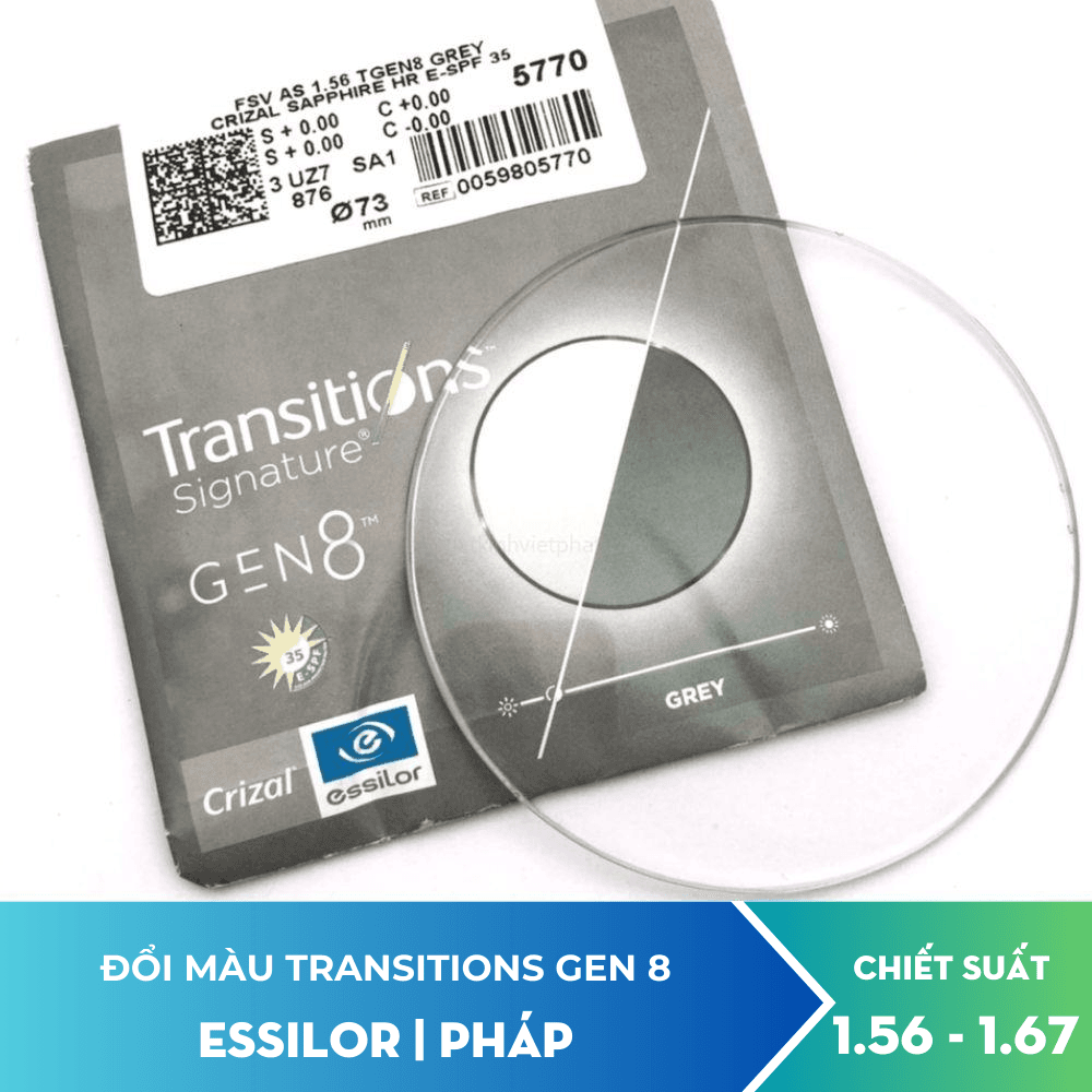 Tròng kính đổi màu khói Essilor Transitions Gen8