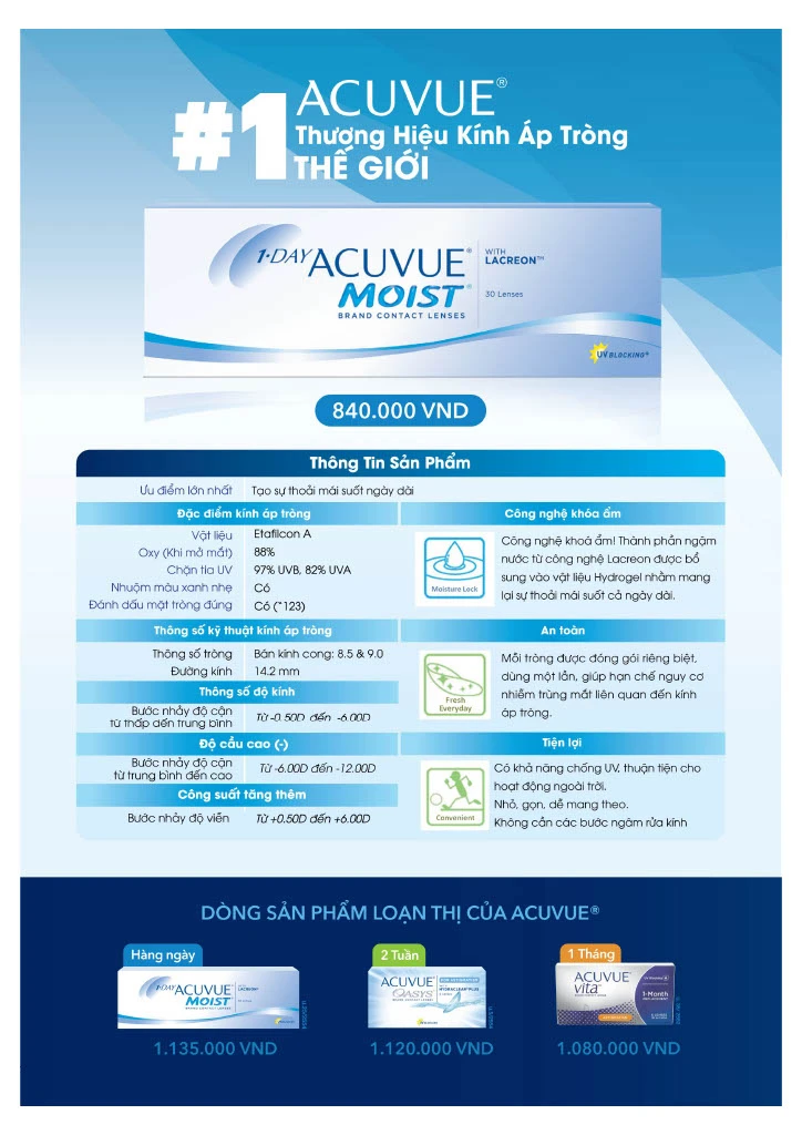 Kính áp tròng trắng 1 ngày ACUVUE MOIST