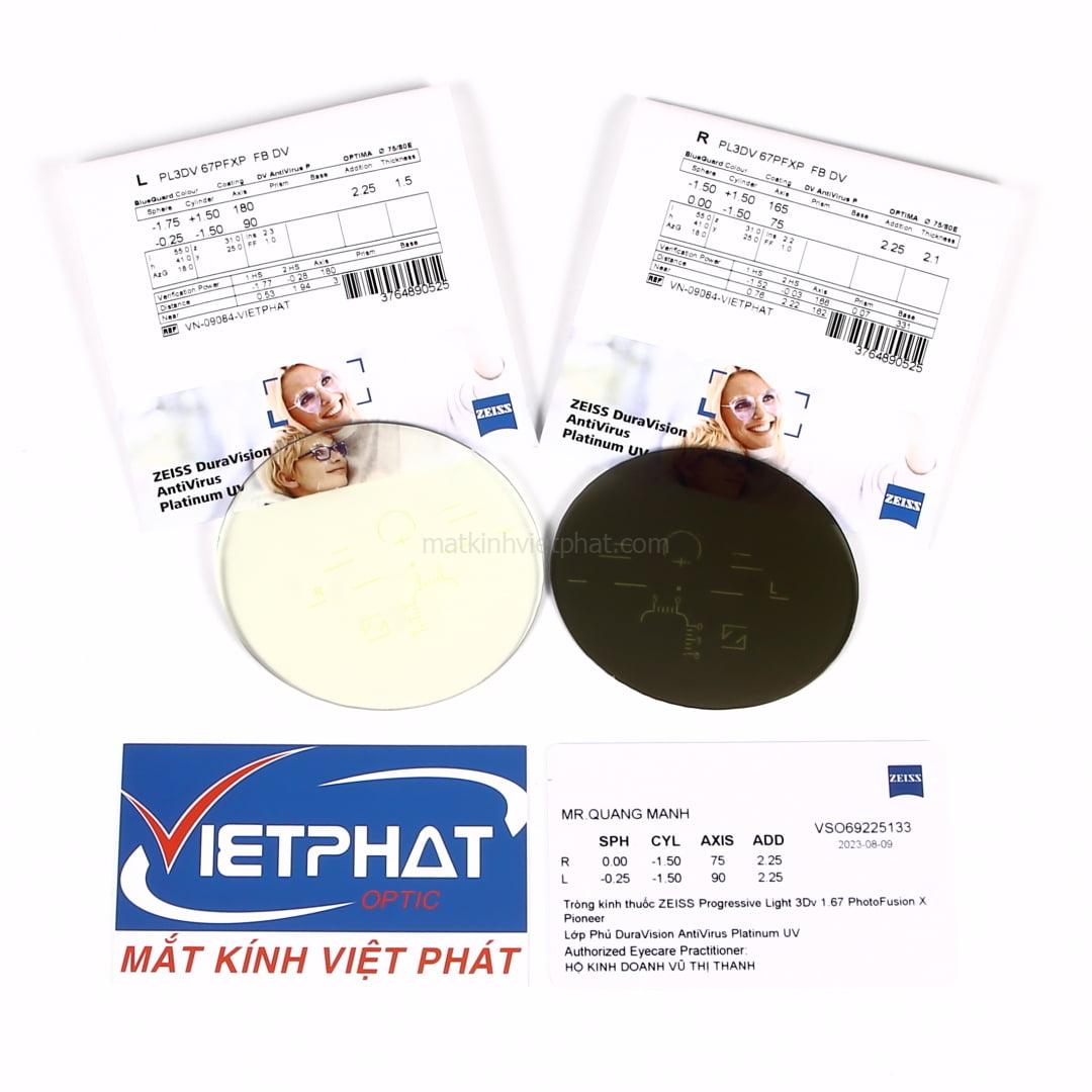 Quy trình đo mắt & cắt kính tại Mắt kính Việt Phát 4 Kính đa tròng đổi màu ZEISS Progressive Light 3Dv PhotoFushion X